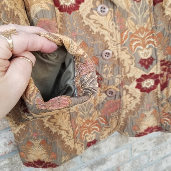 ELCC Gold Maroon Elegant Floral brocade Suit jacket LARGE Blazer - Picture 7 of 10